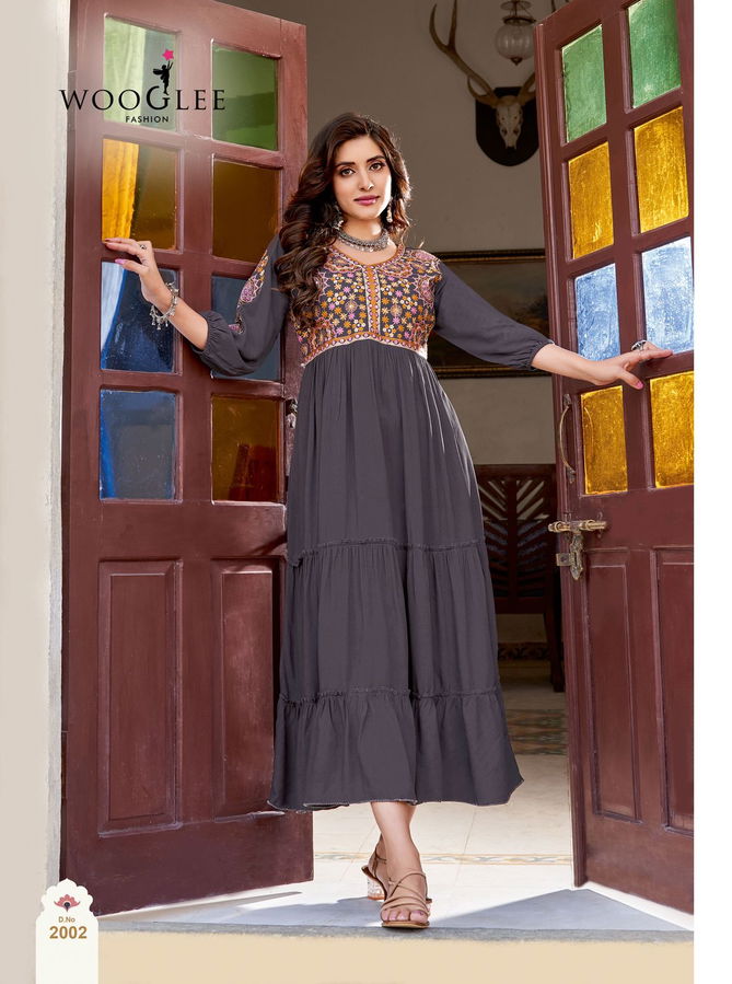 Aanchal By Wooglee Rayon Designer Kurtis Wholesale Shop In Surat
